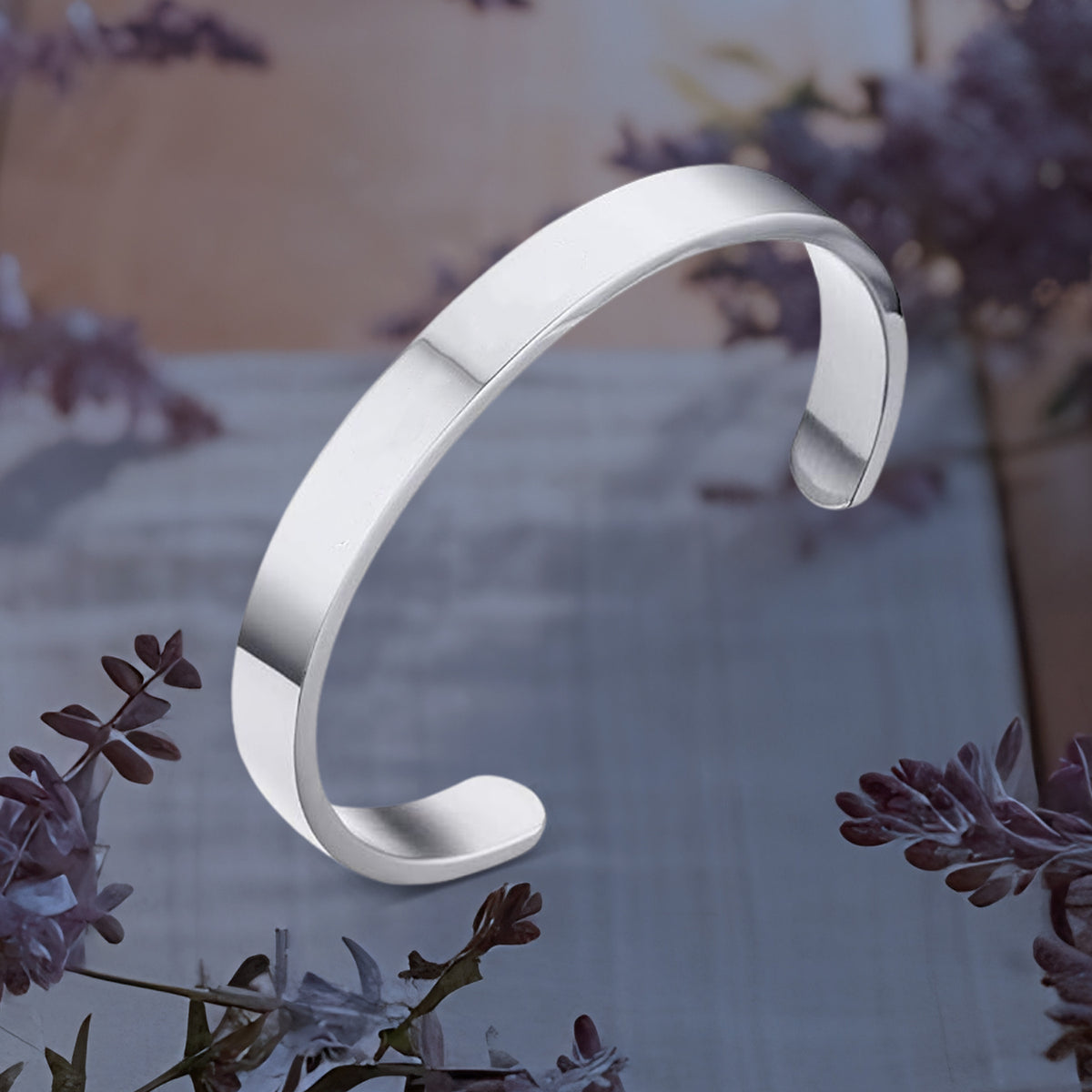 Minimalist Polished Open-ended Silver-tone Stainless Steel Kada (1 Pc)
